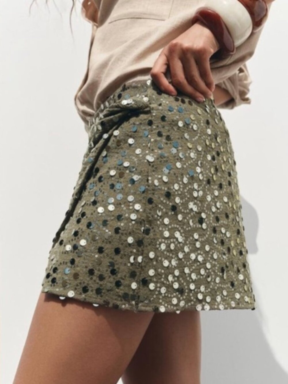 Zara NWT | Green Sparkle Mini Skort - Picture 4 of 12